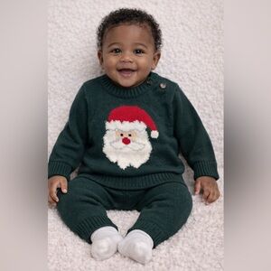 New!Green Santa Baby Sweater Set